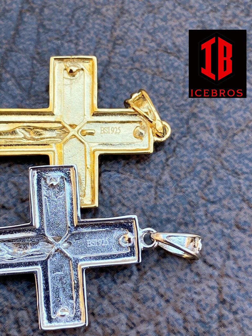 925 Sterling Italian Silver Illusion Jesus Plain 3d Cross Pendant Necklace - Flawless Karat