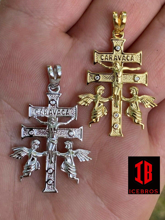 925 Sterling Silver Gold Cruz De Caravaca Cross Pendant 1.5inch Plata Necklace - Flawless Karat