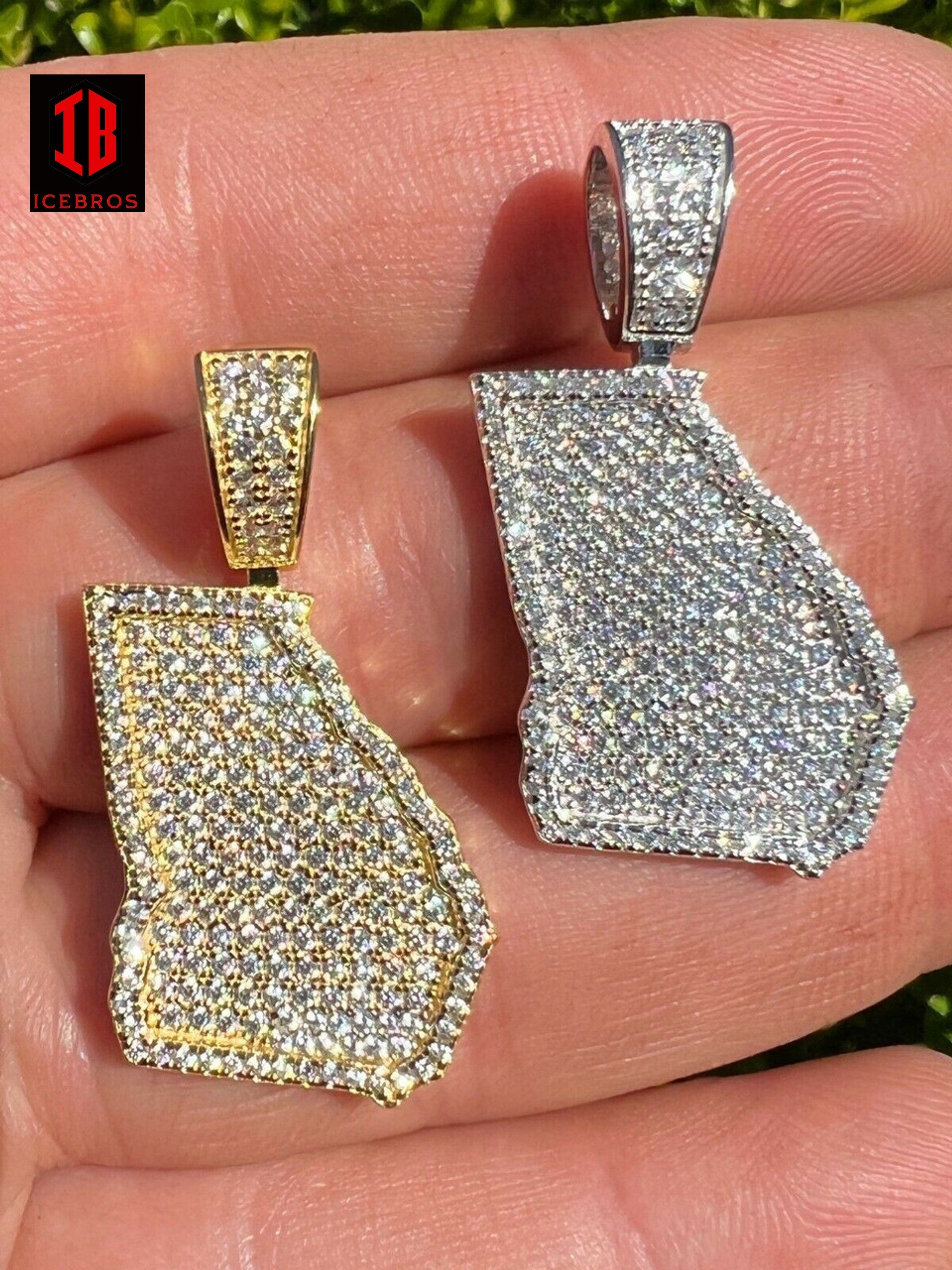 925 Sterling Silver Hip Hop Georgia Shape Flag Atlanta Pendant Iced CZ Diamond Necklace - Flawless Karat