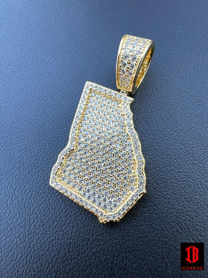 925 Sterling Silver Hip Hop Georgia Shape Flag Atlanta Pendant Iced CZ Diamond Necklace - Flawless Karat