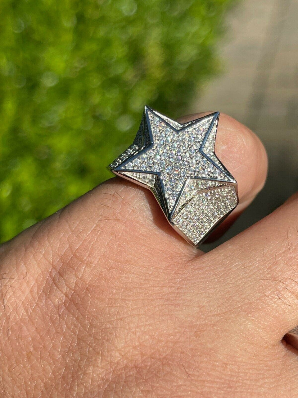 925 Sterling Silver Iced Out 3D STAR RING MOISSANITE Passes Diamond Tester - Flawless Karat