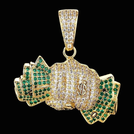 14K Gold Green Dollar Sign Pendant Necklace