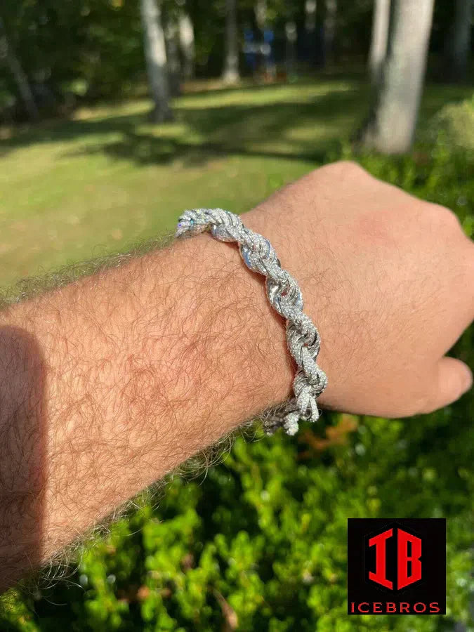 9mm White Gold Diamond cut Rope Bracelet