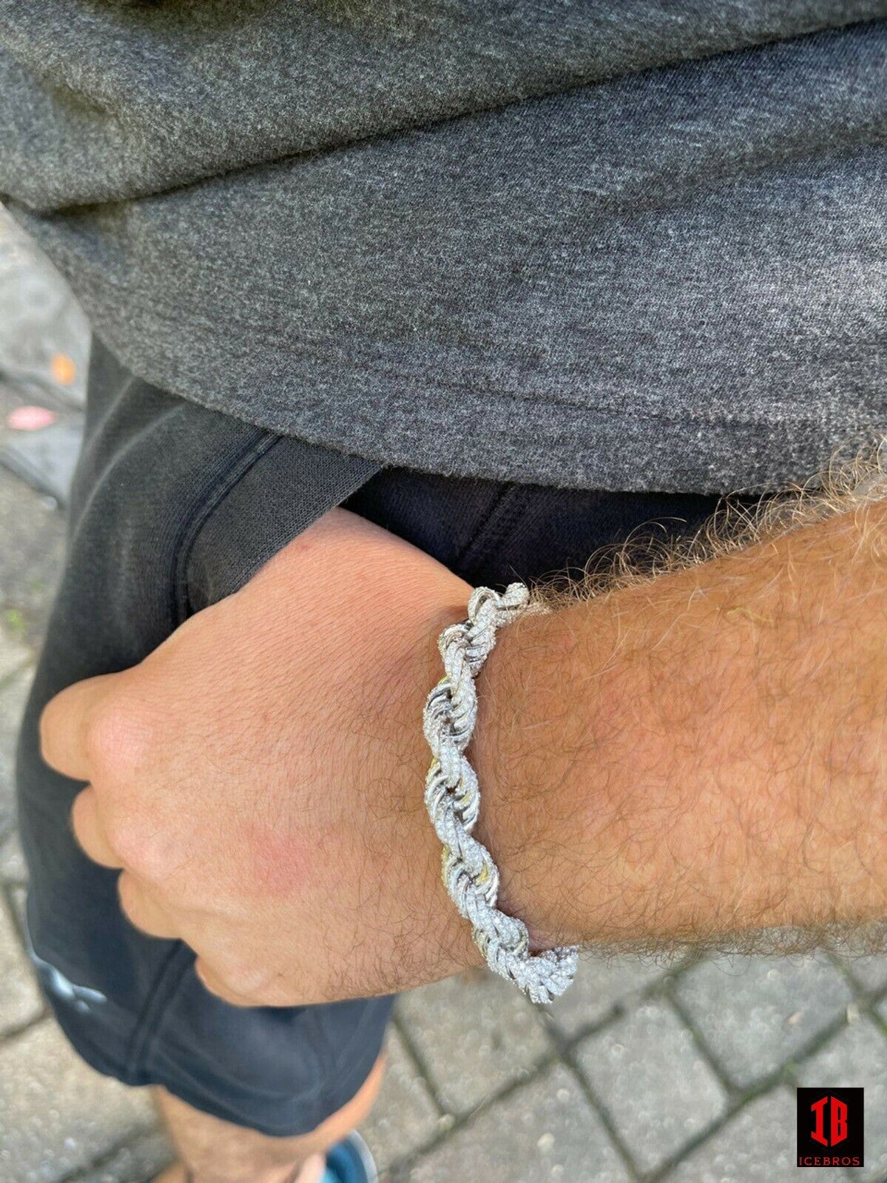 9mm White Gold Twisted Diamond-cut Rope Bracelet