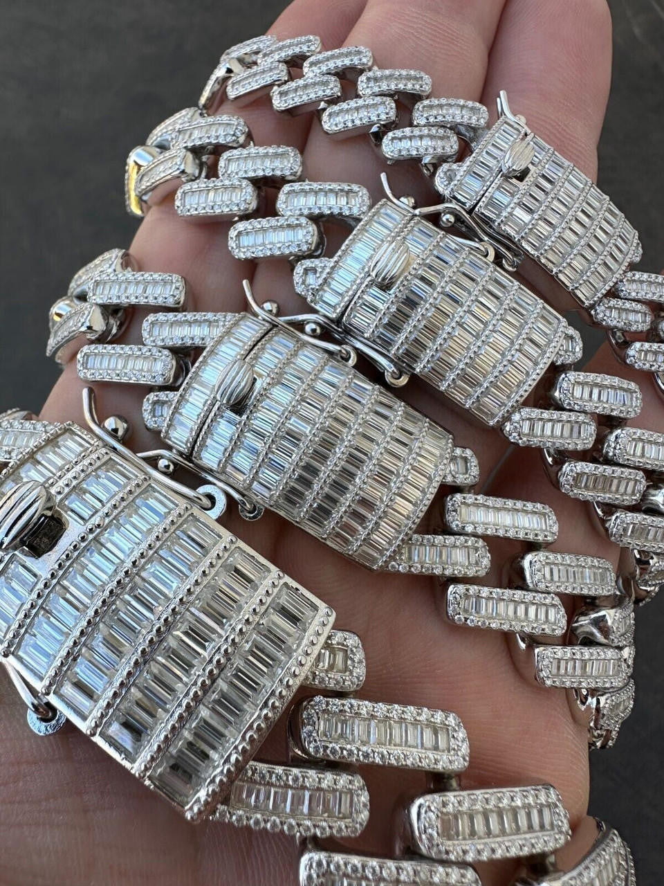 Baguette Moissanite Miami Cuban Link Bracelet  in White Gold