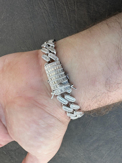 Baguette Moissanite Miami Cuban Link Bracelet  in White Gold