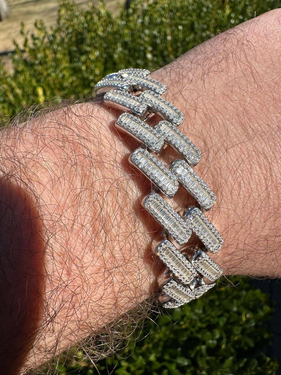 Baguette Moissanite Miami Cuban Link Bracelet  in White Gold - Flawless Karat