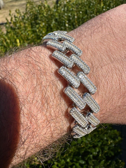 Baguette Moissanite Miami Cuban Link Bracelet  in White Gold - Flawless Karat