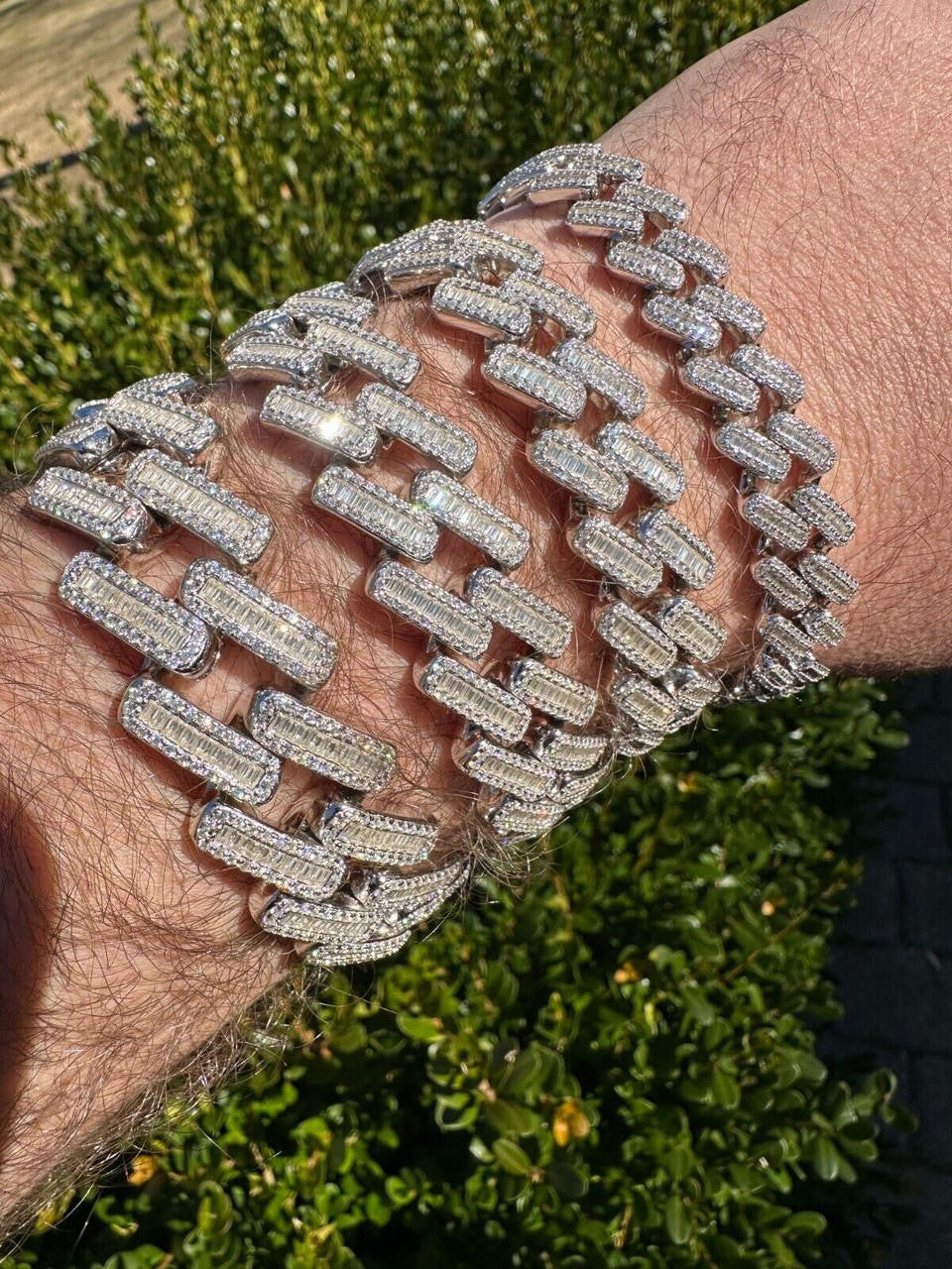 Baguette Moissanite Miami Cuban Link Bracelet  in White Gold - Flawless Karat