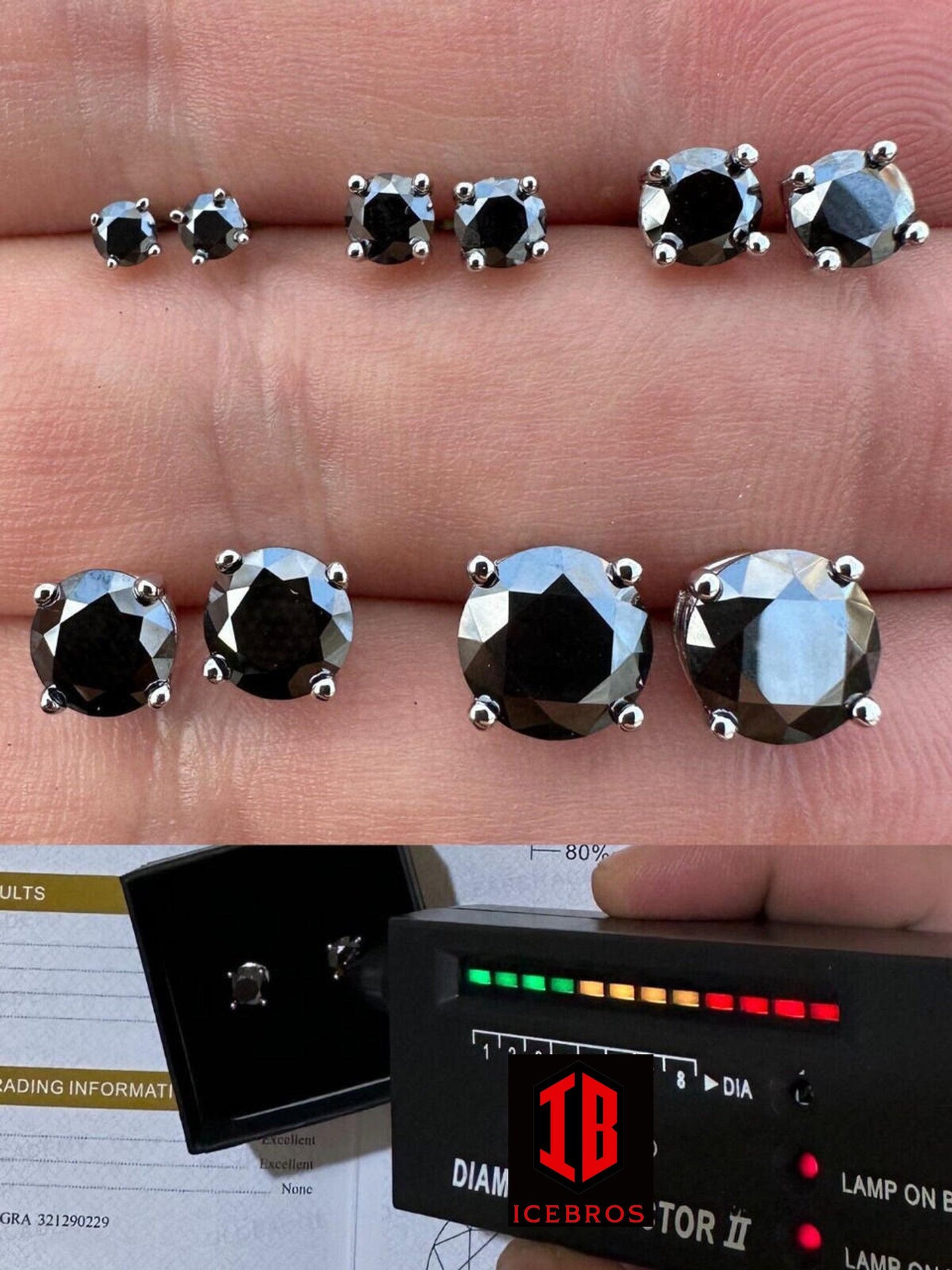 Black Moissanite Screwback Stud Earrings 14k Gold 925 Silver 3-8mm Pass Tester - Flawless Karat