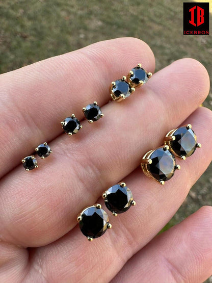 Black Moissanite Screwback Stud Earrings 14k Gold 925 Silver 3-8mm Pass Tester - Flawless Karat