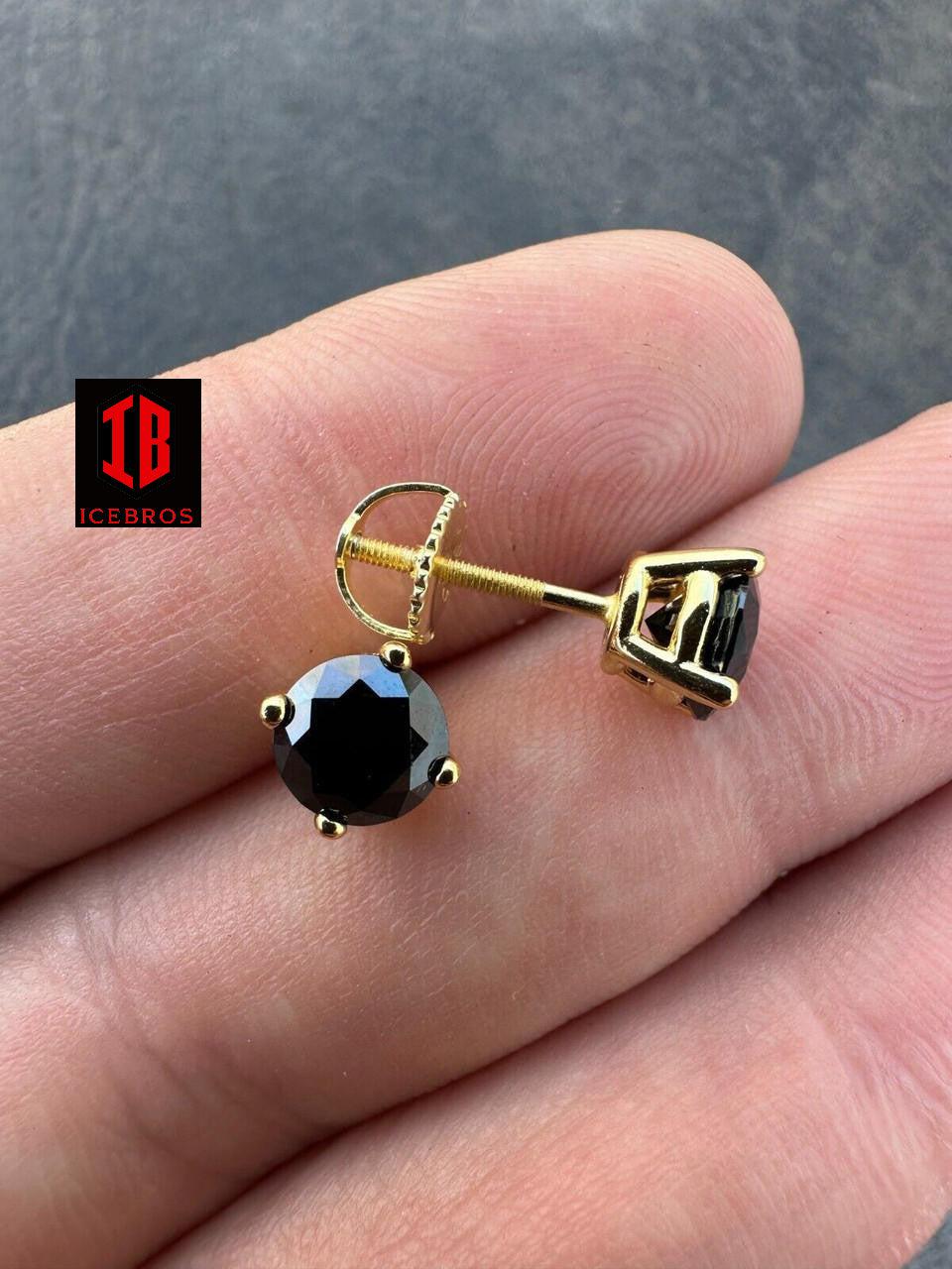 Black Moissanite Screwback Stud Earrings 14k Gold 925 Silver 3-8mm Pass Tester - Flawless Karat