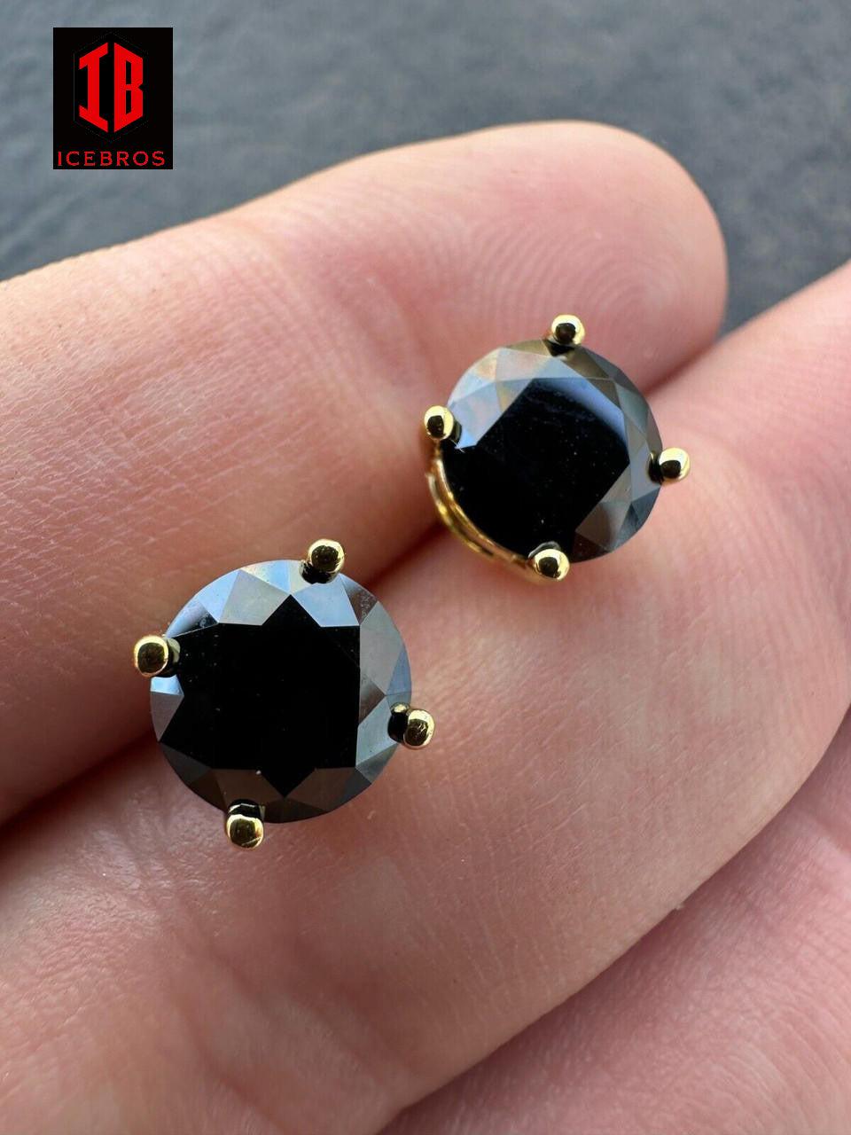 Black Moissanite Screwback Stud Earrings 14k Gold 925 Silver 3-8mm Pass Tester - Flawless Karat