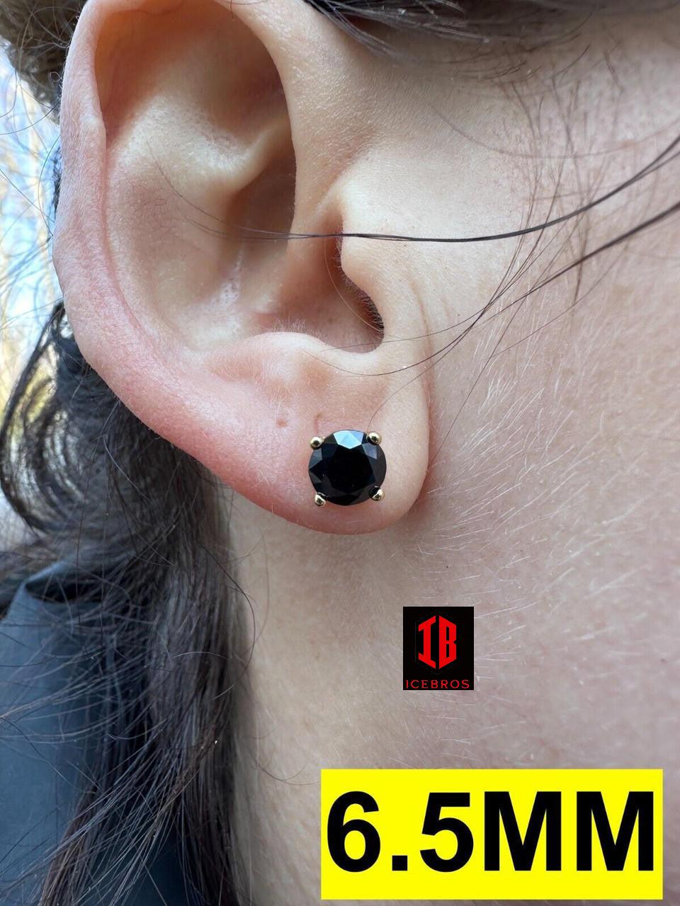 Black Moissanite Screwback Stud Earrings 14k Gold 925 Silver 3-8mm Pass Tester - Flawless Karat