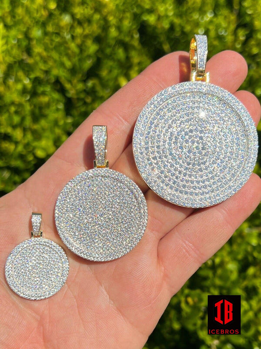 CZ Round Dog Tag Out Iced Round Hip Hop Charm Pendant Necklace - Flawless Karat