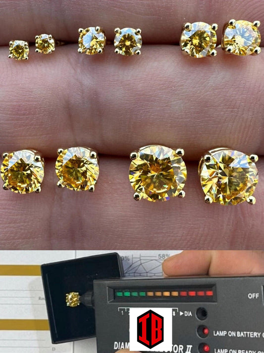 Canary Yellow Moissanite Screwback Stud Earrings 14k Gold Over 925 Silver 3-8mm - Flawless Karat