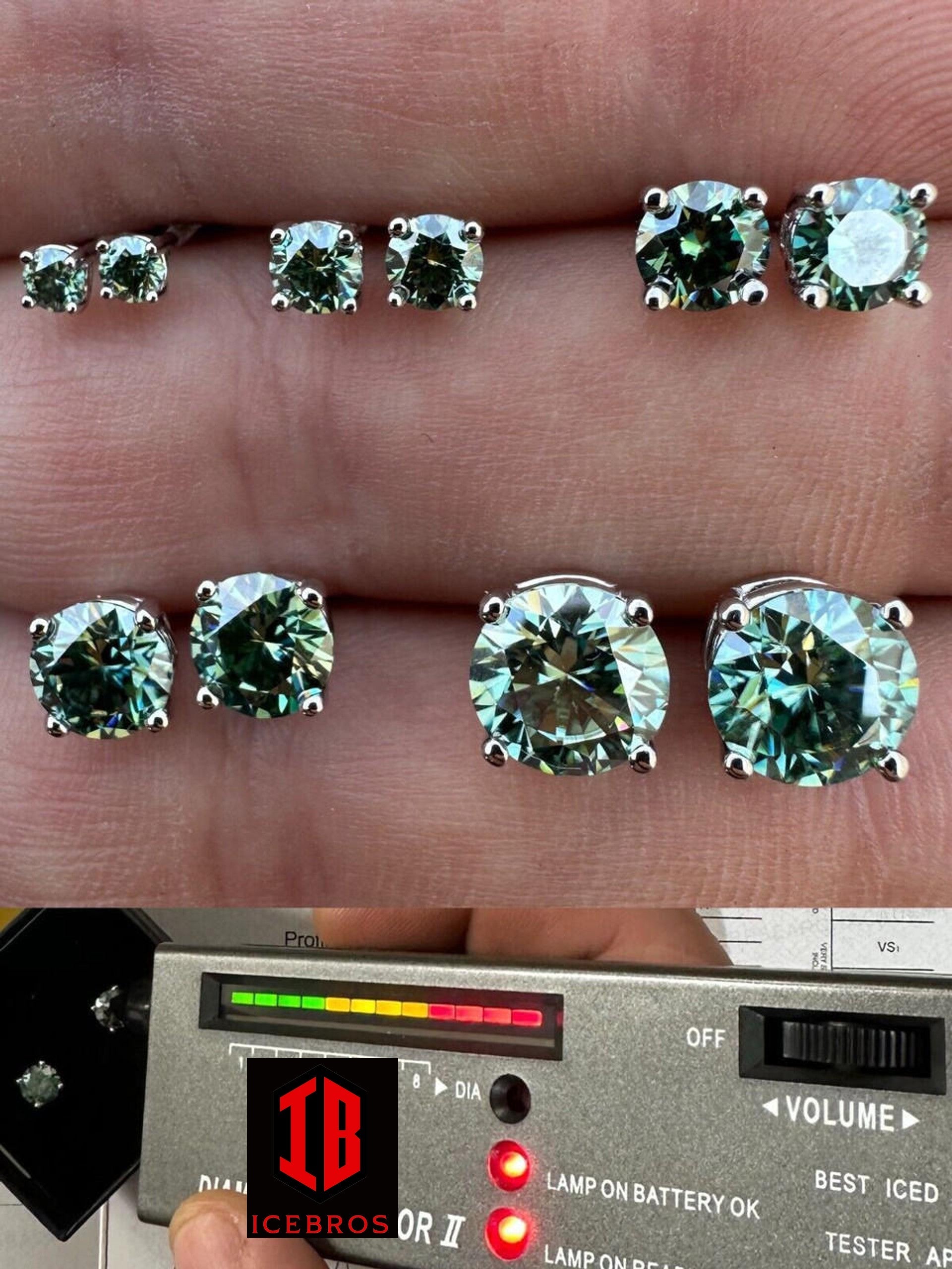 Green Hulk Moissanite Screw back Stud Earrings 925 Silver 3-8mm Iced Passes Tester - Flawless Karat