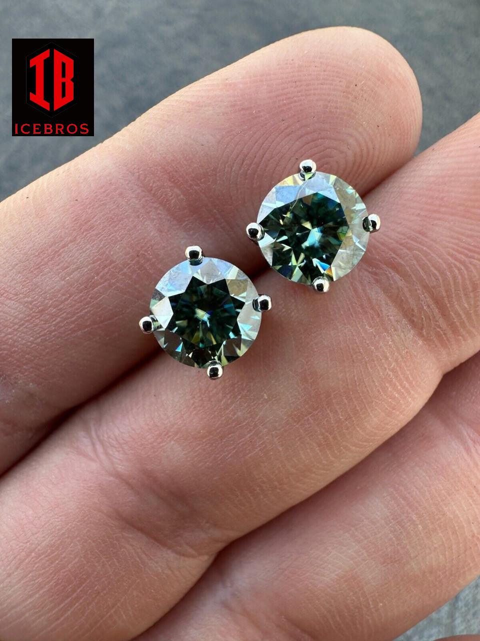 Green Hulk Moissanite Screw back Stud Earrings 925 Silver 3-8mm Iced Passes Tester - Flawless Karat