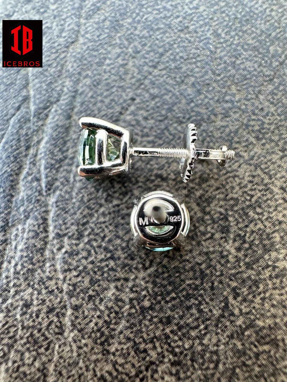 Green Hulk Moissanite Screw back Stud Earrings 925 Silver 3-8mm Iced Passes Tester - Flawless Karat