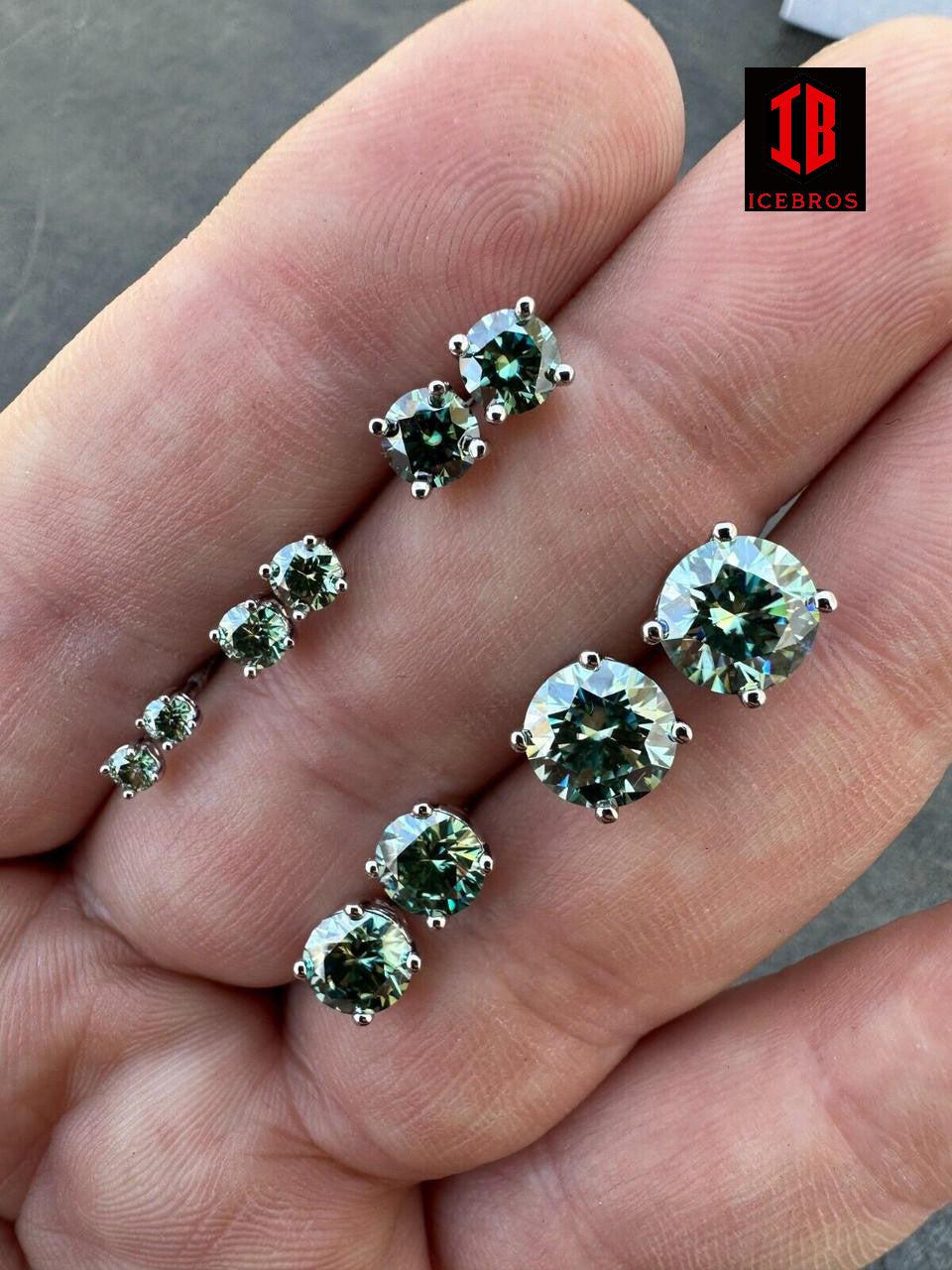 Green Hulk Moissanite Screw back Stud Earrings 925 Silver 3-8mm Iced Passes Tester - Flawless Karat