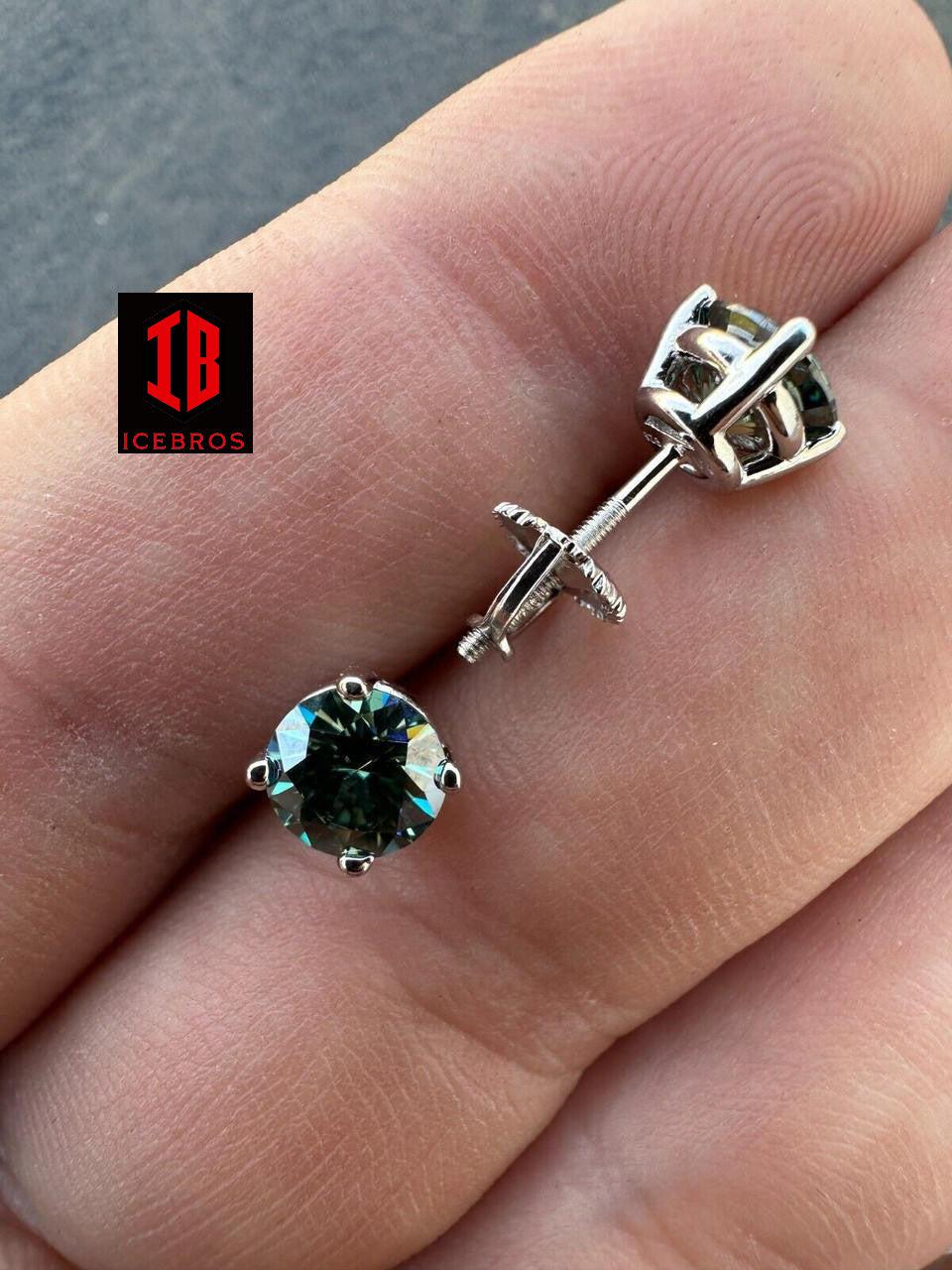 Green Hulk Moissanite Screw back Stud Earrings 925 Silver 3-8mm Iced Passes Tester - Flawless Karat