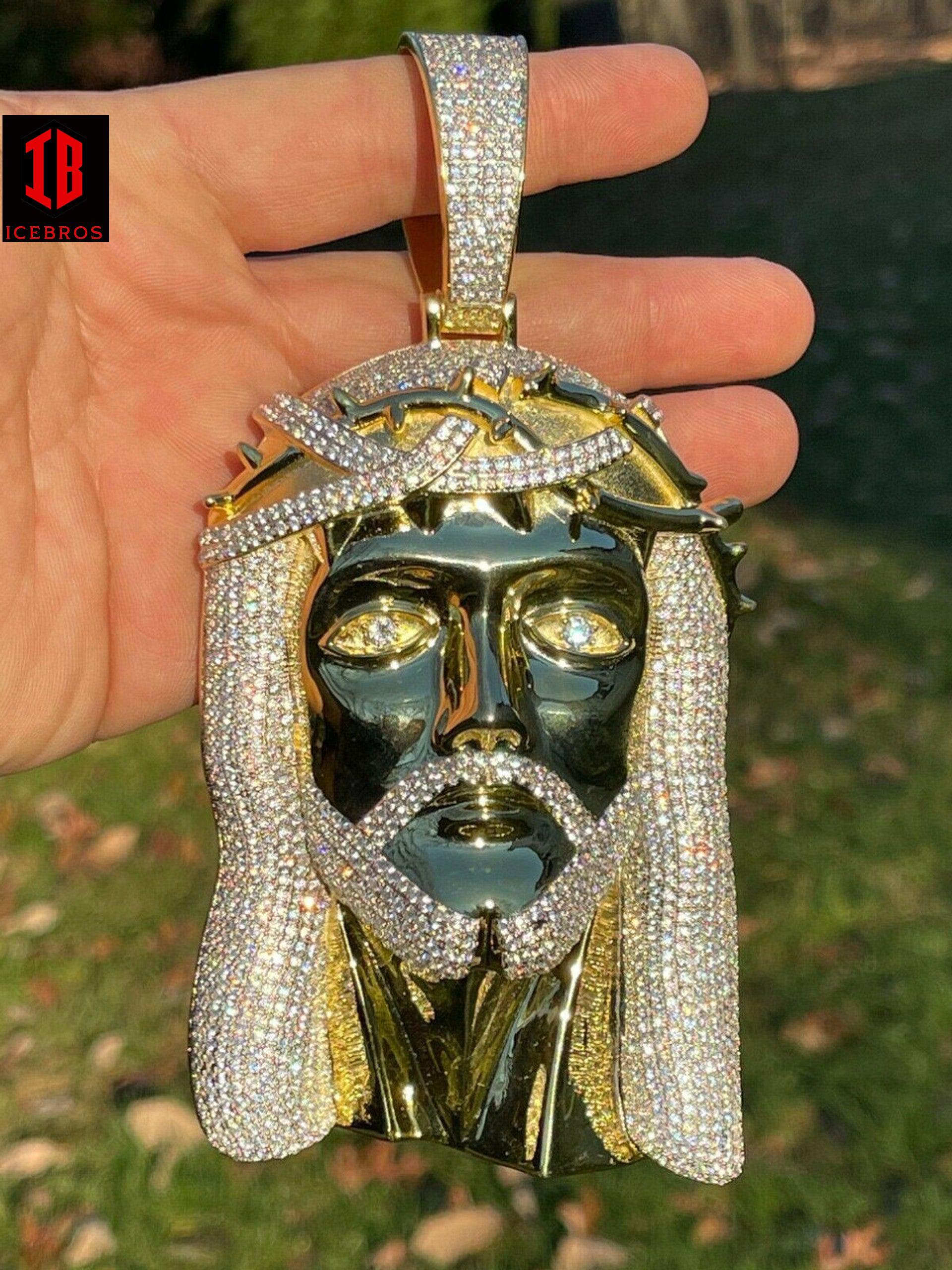 HUGE 6inch 450 Gram Vermeil 925 Sterling Silver Men Iced Jesus Piece Pendant Necklace - Flawless Karat