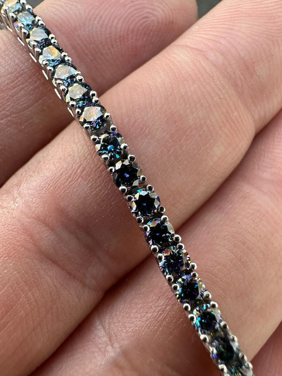 Iced Blue MOISSANITE Tennis Bracelet 925 Sterling Silver Pass Diamond Tester (3mm-5mm)