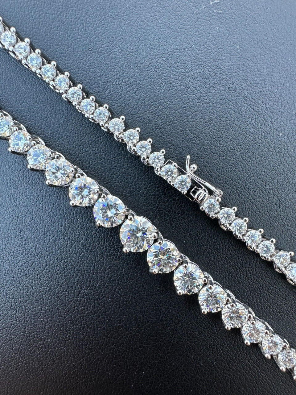 Iced MOISSANITE Riviera 3-7mm Graduated Prong Tennis Chain Necklace - VVS D Color - Flawless Karat