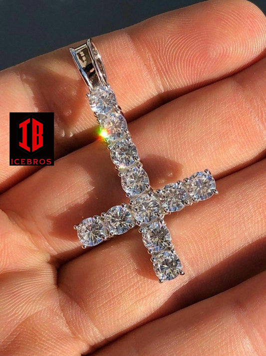 Inverted Cross Upside Down Real Solid 925 Sterling Silver Tennis Chain Diamond (CZ)