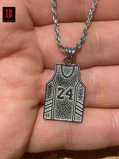 Kobe Bryant # 24 Jersey Autograph Pendant Real 925 Sterling Silver 14K Gold Charm