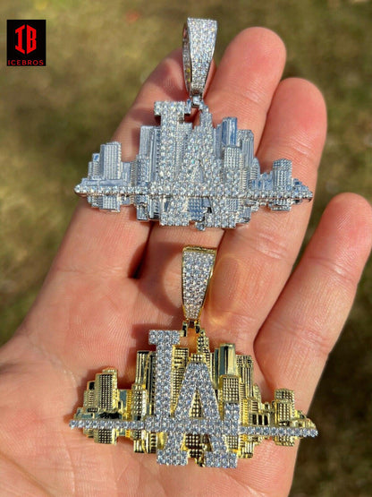 L.A Los Angeles LA Skyline Pendant Iced Diamond Real 925 Silver Gold Necklace - Flawless Karat