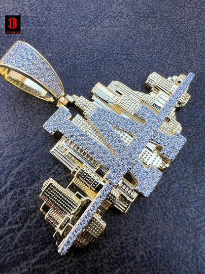 L.A Los Angeles LA Skyline Pendant Iced Diamond Real 925 Silver Gold Necklace - Flawless Karat