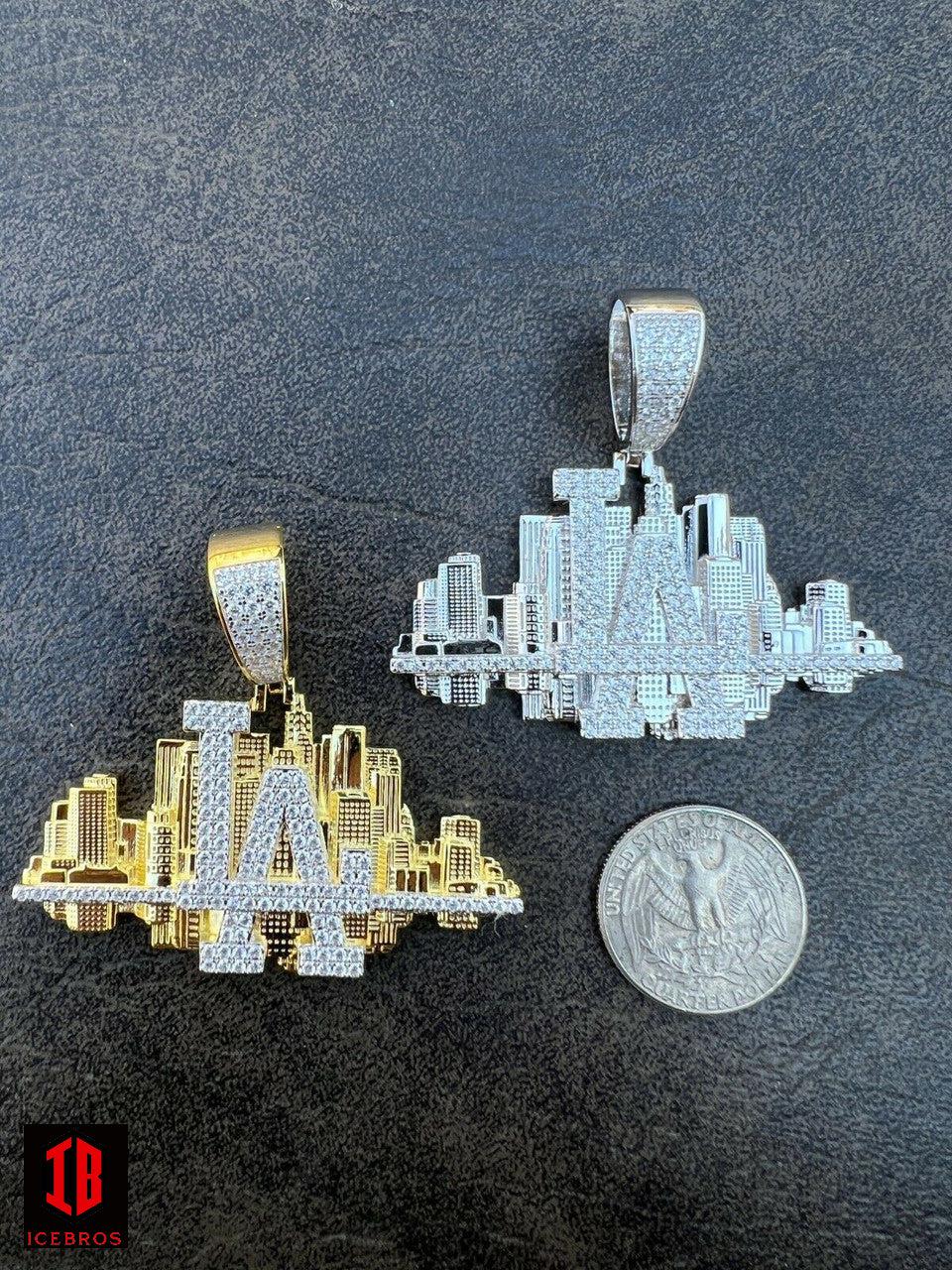 L.A Los Angeles LA Skyline Pendant Iced Diamond Real 925 Silver Gold Necklace - Flawless Karat