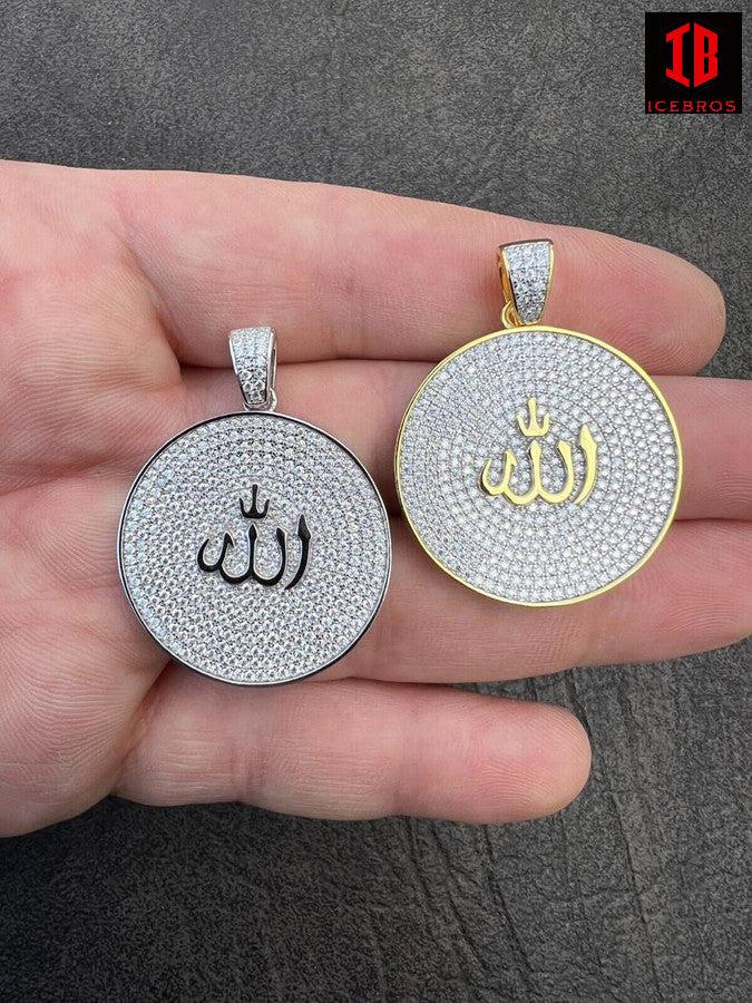 MOISSANITE Real 925 Sterling Silver Gold Allah Medallion Islamic Necklace Passes Diamond Test