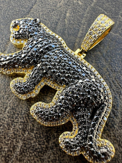 MOISSANITE 925 Silver Vermeil Iced Black Panther Jaguar Pendant Necklace - Flawless Karat