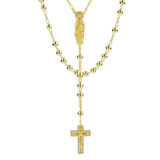 MOISSANITE Rosary Beads Necklace 14k Gold Over 925 Sterling Silver Rosario Jesus - Flawless Karat