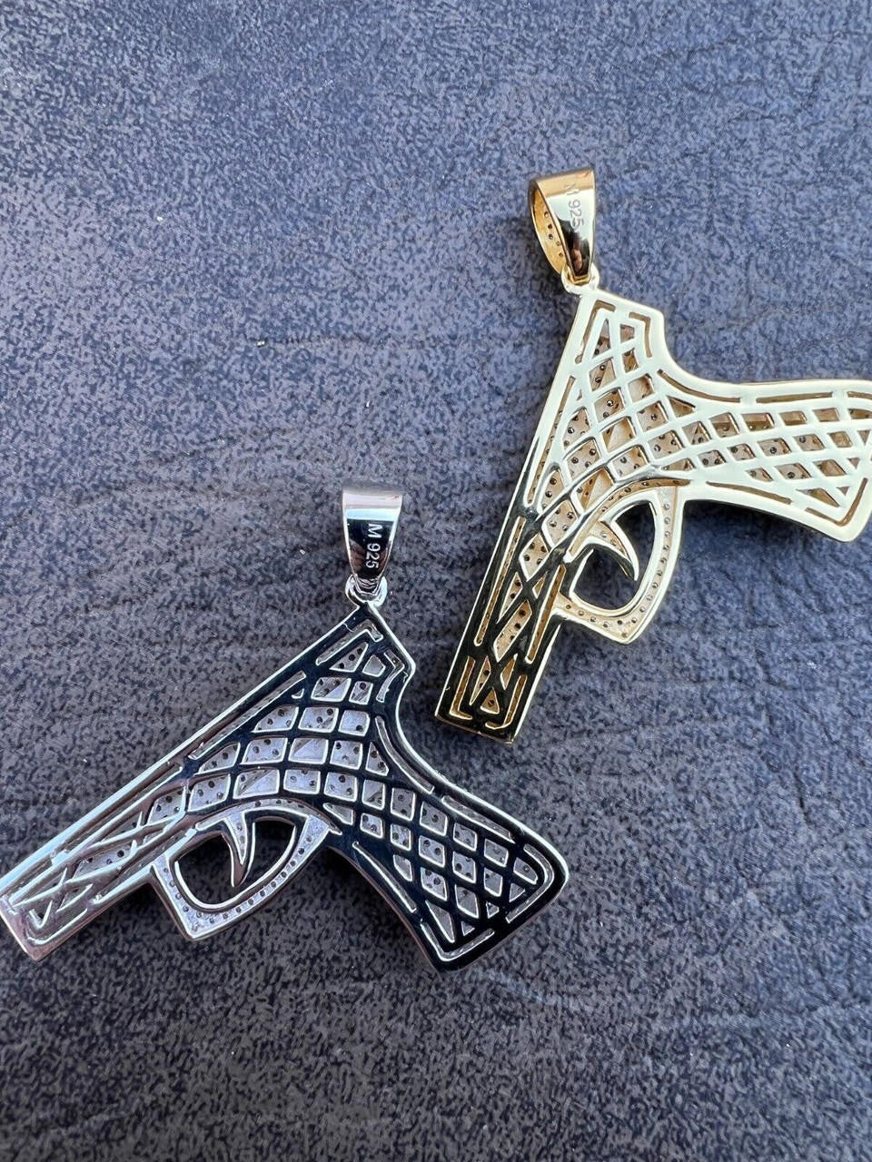 MOISSANITE Solid 925 Sterling Silver Gold Gun Pistol Iced Necklace Pendant Hip Hop - Flawless Karat