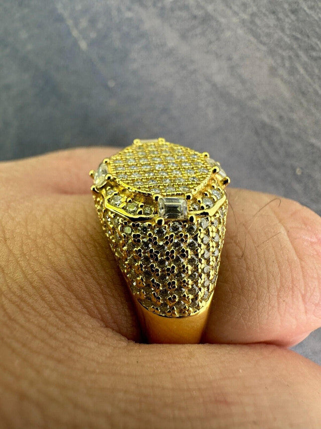 Men 10k 925 Silver 14k Gold Plated MOISSANITE Baguette Pinky RING Hip Hop