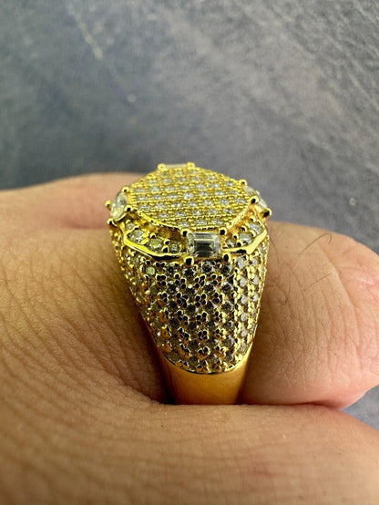 Men 10k 925 Silver 14k Gold Plated MOISSANITE Baguette Pinky RING Hip Hop