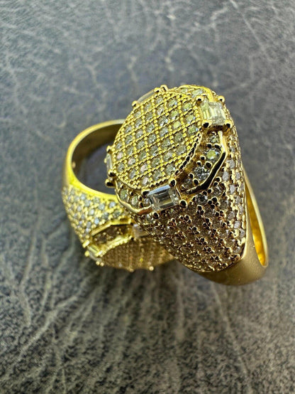 Men 10k 925 Silver 14k Gold Plated MOISSANITE Baguette Pinky RING Hip Hop