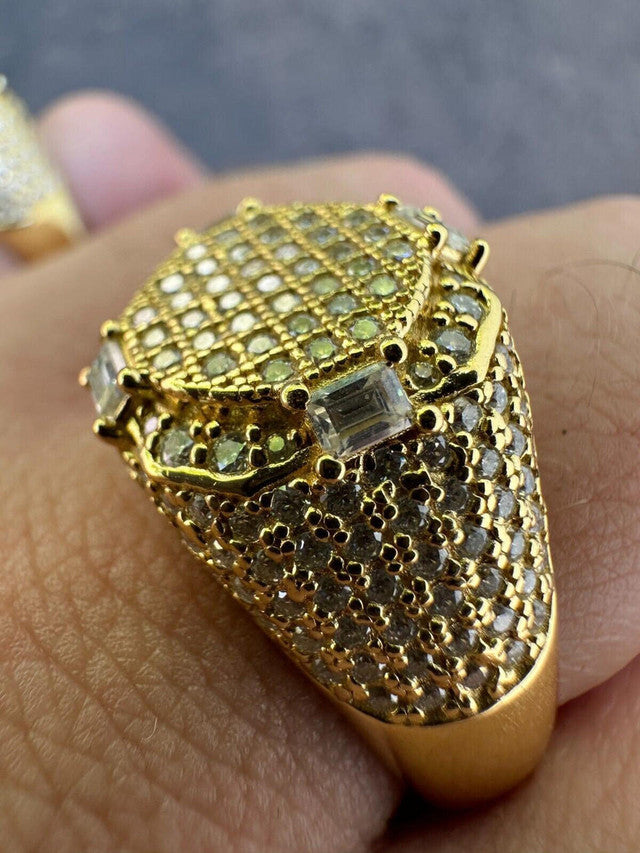 Men 10k 925 Silver 14k Gold Plated MOISSANITE Baguette Pinky RING Hip Hop