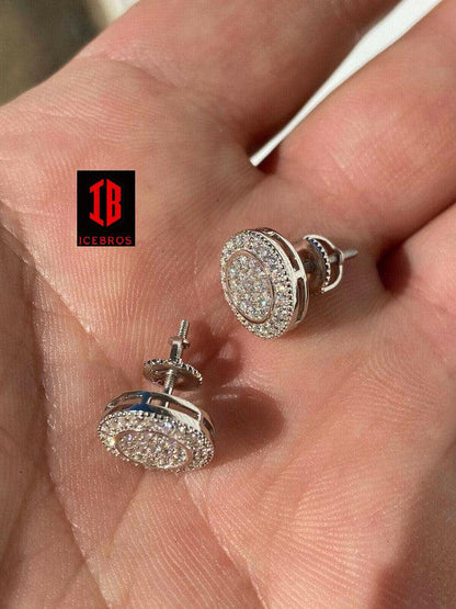 Men's 11mm 925 Silver Iced Moissanite Earrings Studs Pass Diamond Tester