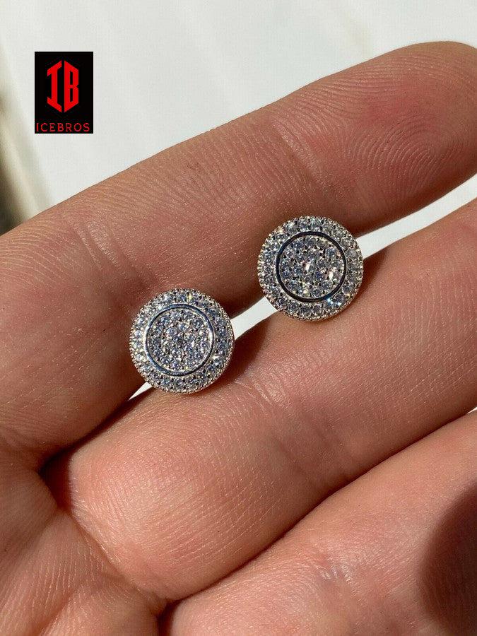 Men's 11mm 925 Silver Iced Moissanite Earrings Studs Pass Diamond Tester