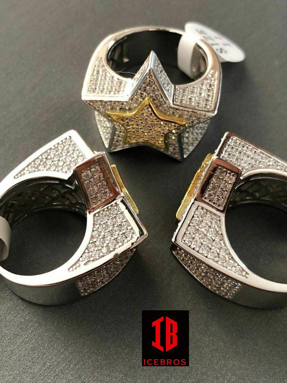 Men's Hip Hop 3D STAR Solid Rose Gold & 925 Silver Diamond Pinky RING Real (CZ)