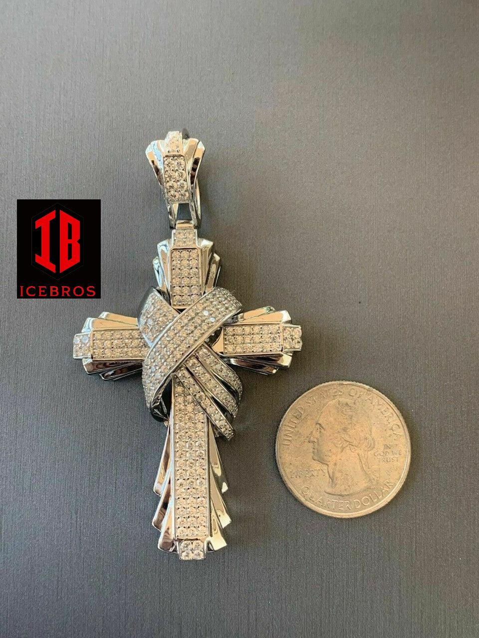 Men's Large iced out Cross Pendant Solid 925 Sterling Silver (CZ)