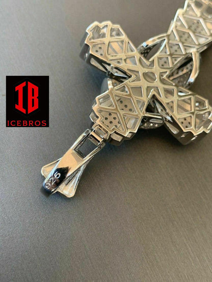 Men's Large iced out Cross Pendant Solid 925 Sterling Silver (CZ)