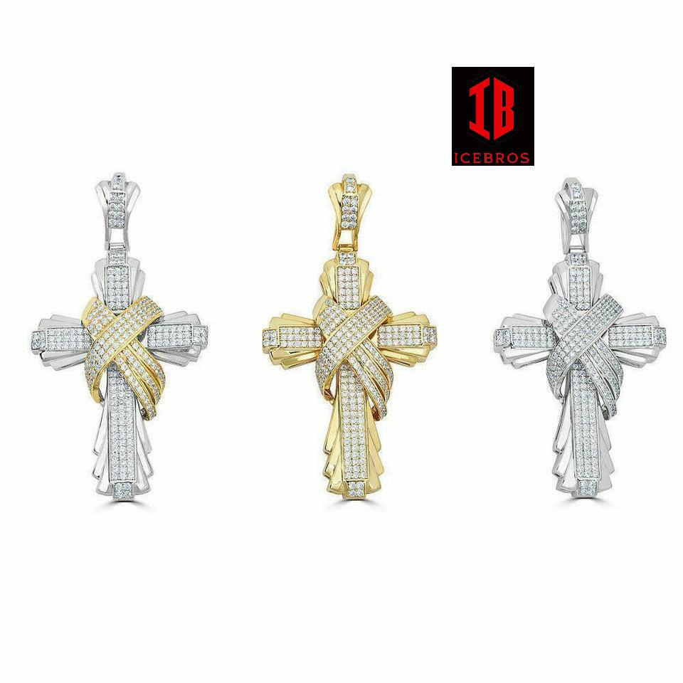 Men's Large iced out Cross Pendant Solid 925 Sterling Silver (CZ)