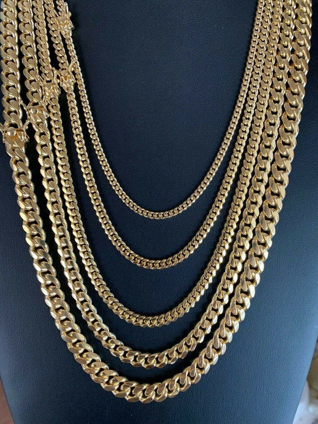 Miami Cuban Link Chain Necklace Box Clasp 14k Gold Over Real 925 Silver ITALY (4mm-10.5mm)