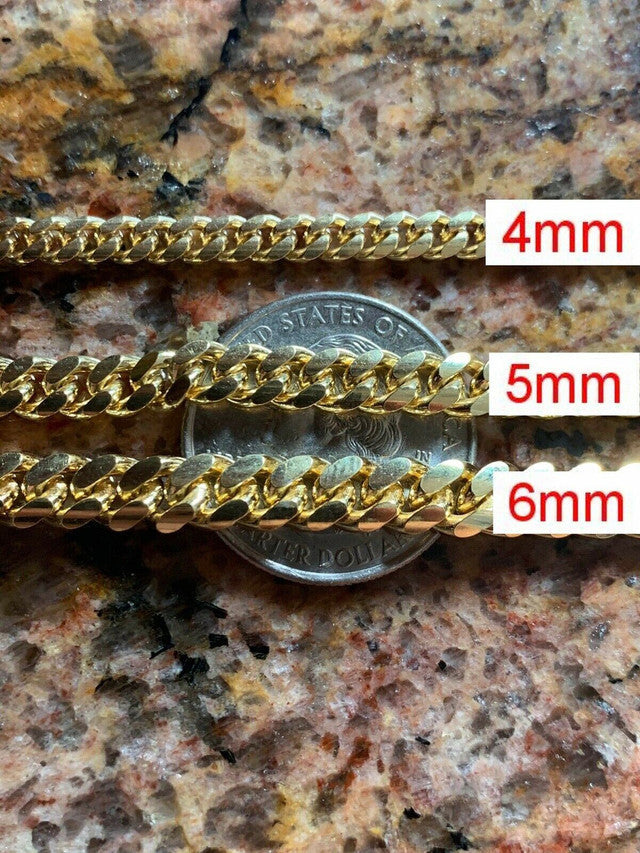 Miami Cuban Link Chain Necklace Box Clasp 14k Gold Over Real 925 Silver ITALY (4mm-10.5mm)