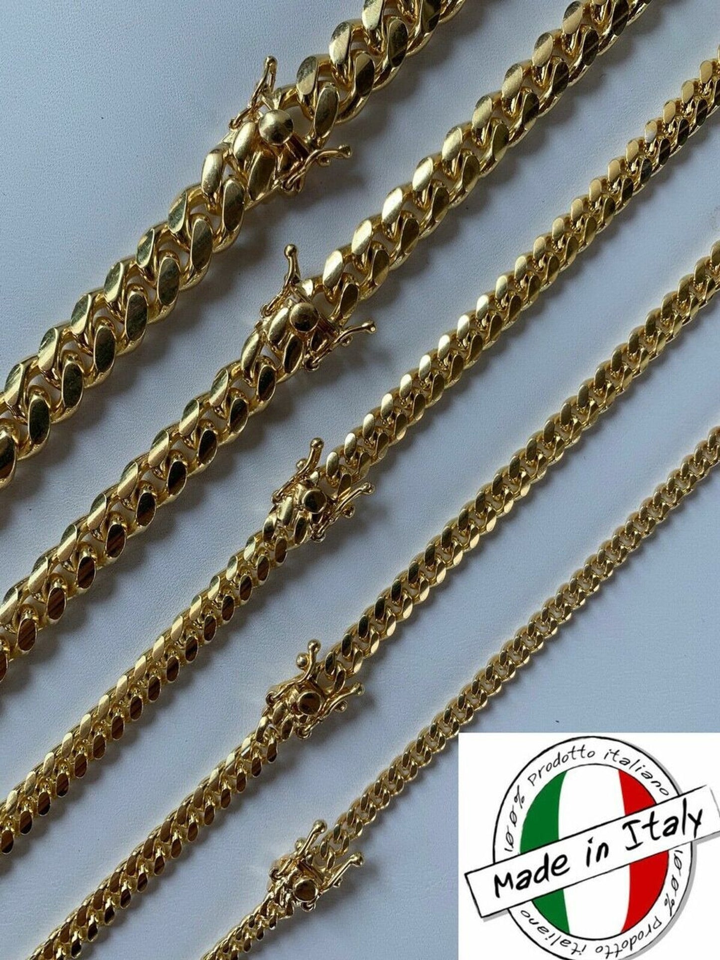 Miami Cuban Link Chain Necklace Box Clasp 14k Gold Over Real 925 Silver ITALY (4mm-10.5mm)